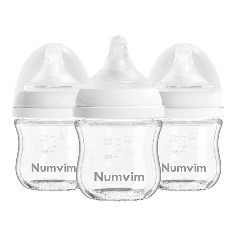 NUVIMI Natural Glass Baby Bottles Gentle & Extra Slow Flow, Newborn Breastfeeding Bottle with Anti Colic Nipple for 0 Months Babies, 3 Packs (White (3 Ounce), 1 Count (Pack of 3)) - Image 1